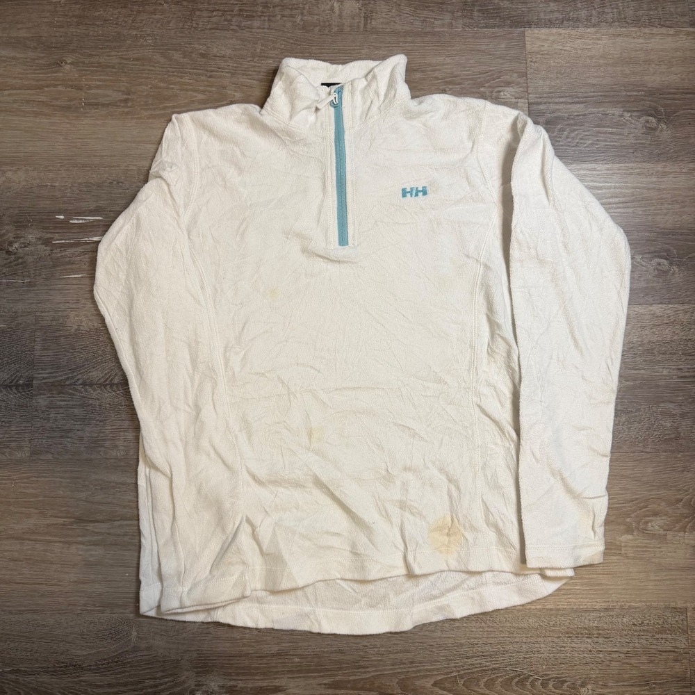 Helly Hansen Mens White Quarter Zip Fleece Pullover Sweater Large HH Logo